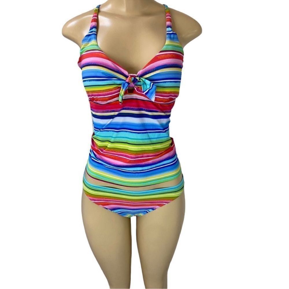 Seafolly two piece Piece tankini Swimsuit bikini set rainbow Stripe 12 / 8 / med